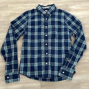 Abercrombie & Fitch Muscle Men Large Flannel Shirt Blue Plaid Long Sleeve
